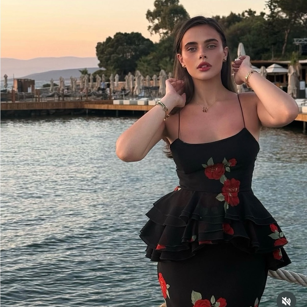 Zara black floral rose ruffle corset top boho summer